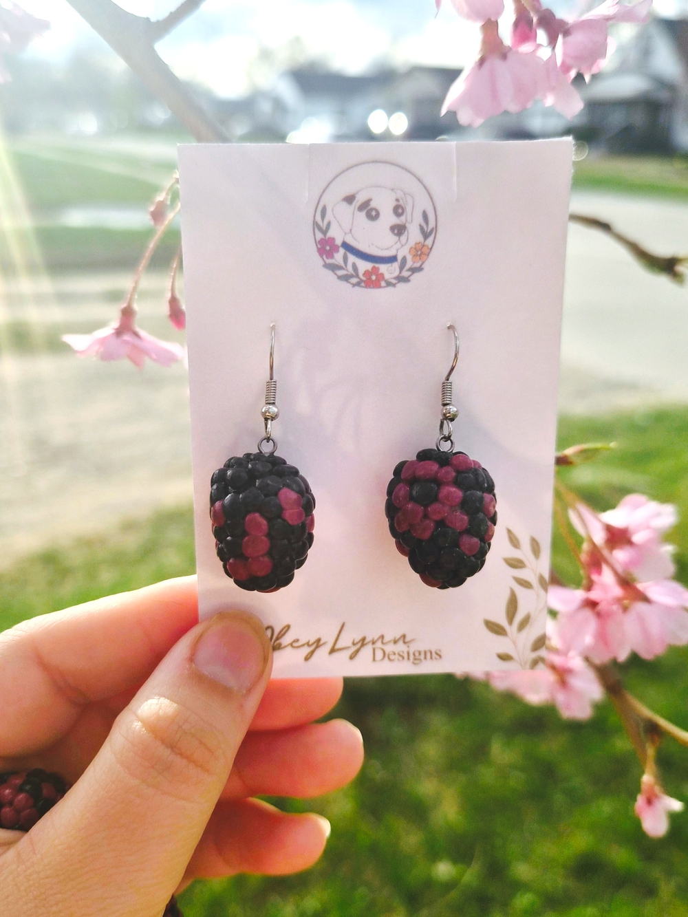 Handmade Black and Dark Raspberry Bead Berry Drop Earrings